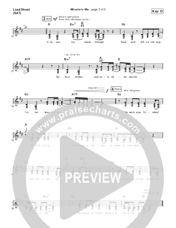 Miracle In Me Lead Sheet (SAT) (Red Rocks Worship)