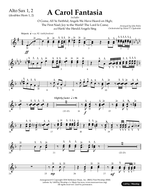 A Carol Fantasia (Choral Anthem SATB) Alto Sax 1/2 (Lifeway Choral / Arr. John Bolin)