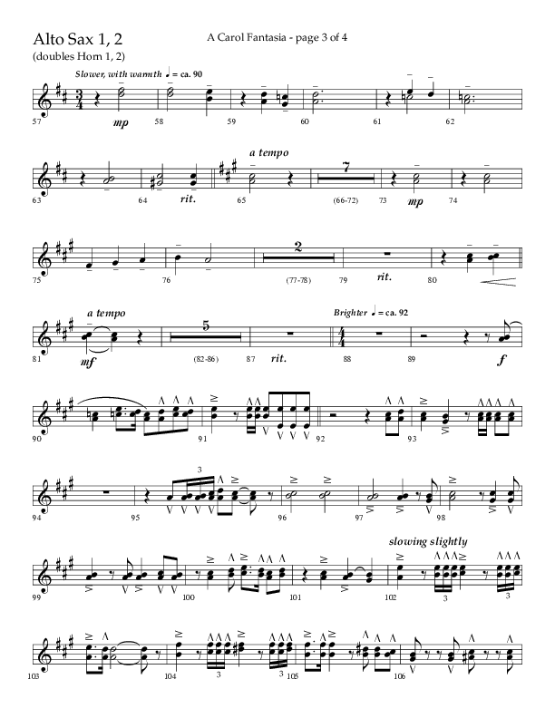 A Carol Fantasia (Choral Anthem SATB) Alto Sax 1/2 (Lifeway Choral / Arr. John Bolin)