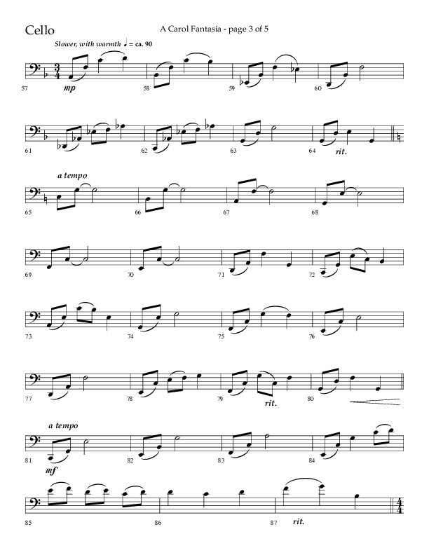 A Carol Fantasia (Choral Anthem SATB) Cello (Lifeway Choral / Arr. John Bolin)