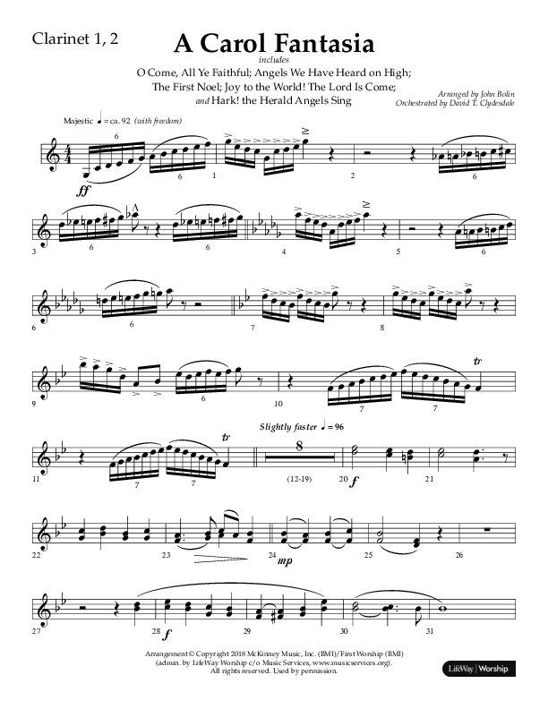 A Carol Fantasia (Choral Anthem SATB) Clarinet 1/2 (Lifeway Choral / Arr. John Bolin)