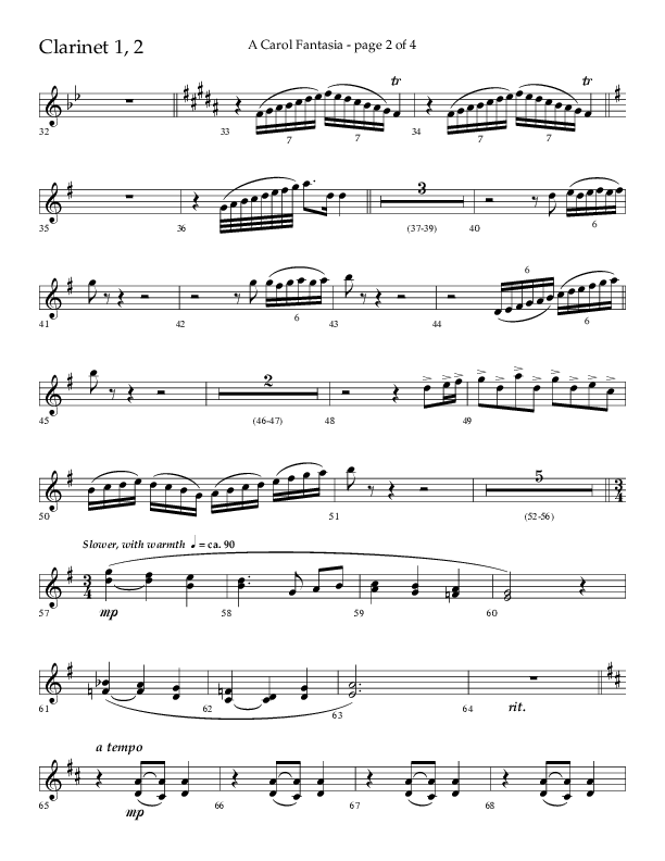 A Carol Fantasia (Choral Anthem SATB) Clarinet 1/2 (Lifeway Choral / Arr. John Bolin)