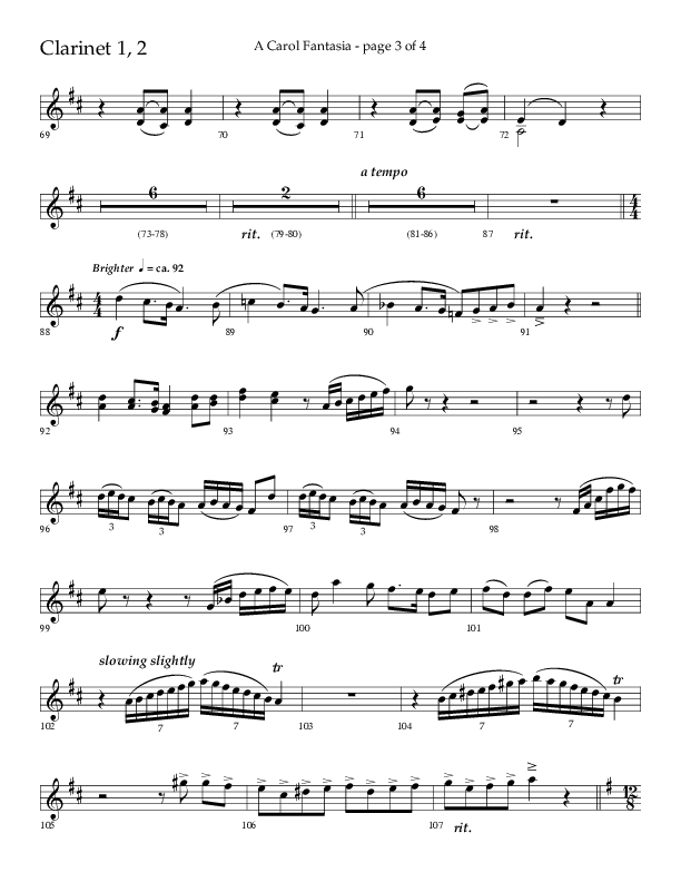 A Carol Fantasia (Choral Anthem SATB) Clarinet 1/2 (Lifeway Choral / Arr. John Bolin)