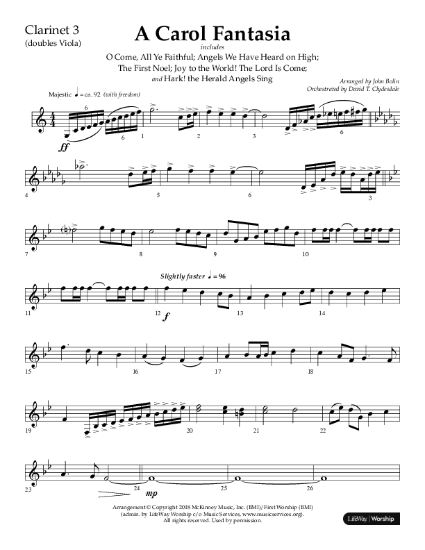 A Carol Fantasia (Choral Anthem SATB) Clarinet 3 (Lifeway Choral / Arr. John Bolin)