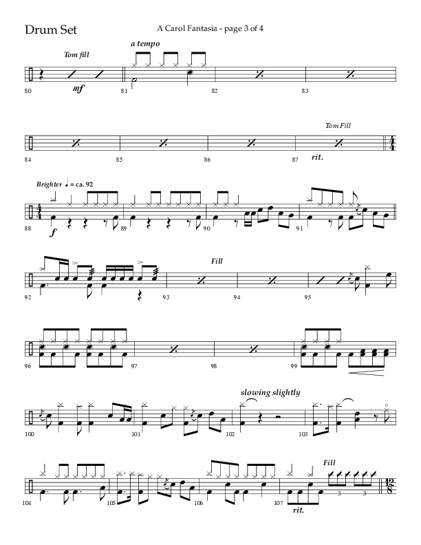 A Carol Fantasia (Choral Anthem SATB) Drum Set (Lifeway Choral / Arr. John Bolin)