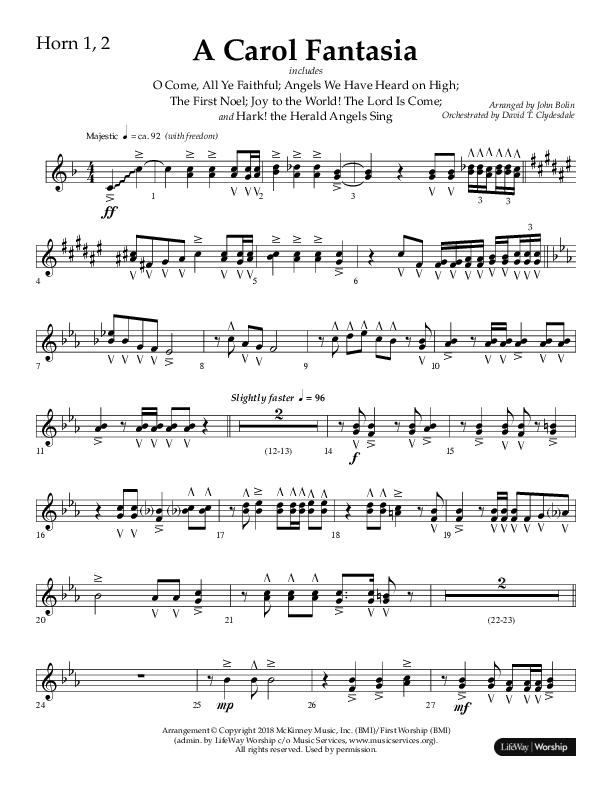 A Carol Fantasia (Choral Anthem SATB) French Horn 1/2 (Lifeway Choral / Arr. John Bolin)