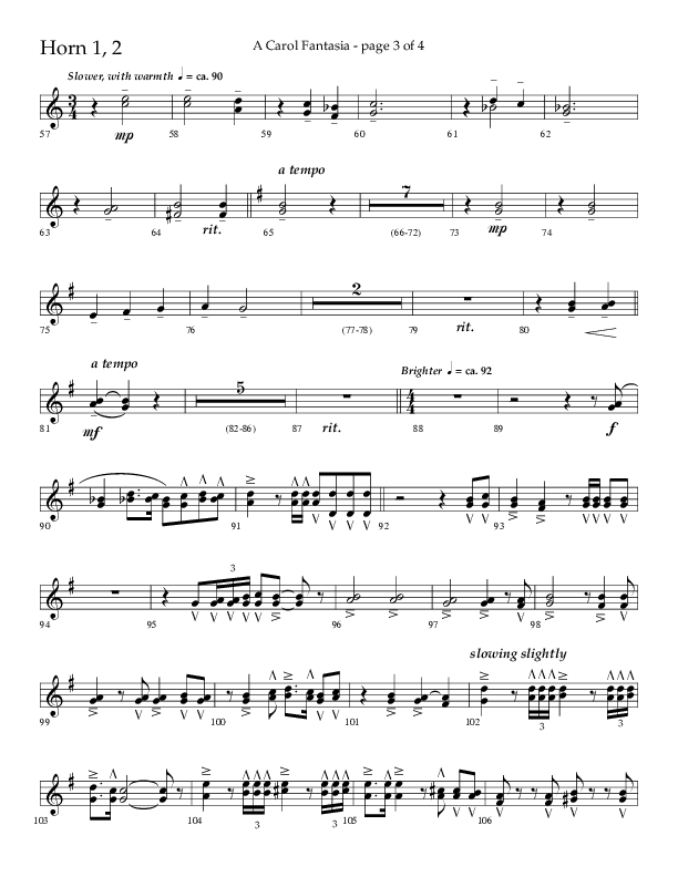 A Carol Fantasia (Choral Anthem SATB) French Horn 1/2 (Lifeway Choral / Arr. John Bolin)