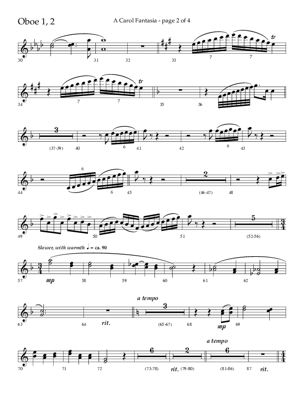 A Carol Fantasia (Choral Anthem SATB) Oboe 1/2 (Lifeway Choral / Arr. John Bolin)