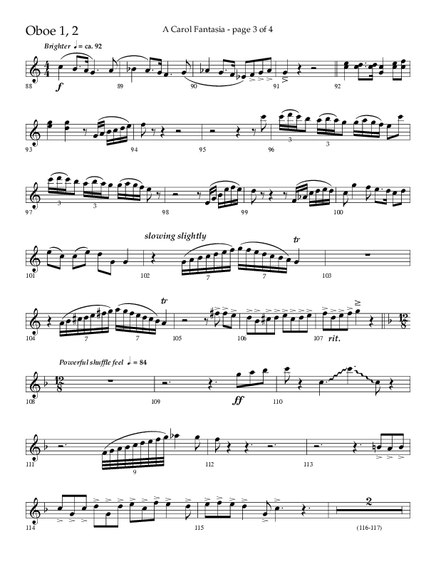 A Carol Fantasia (Choral Anthem SATB) Oboe 1/2 (Lifeway Choral / Arr. John Bolin)