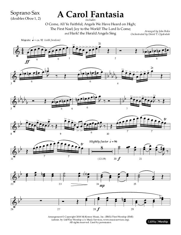 A Carol Fantasia (Choral Anthem SATB) Soprano Sax (Lifeway Choral / Arr. John Bolin)