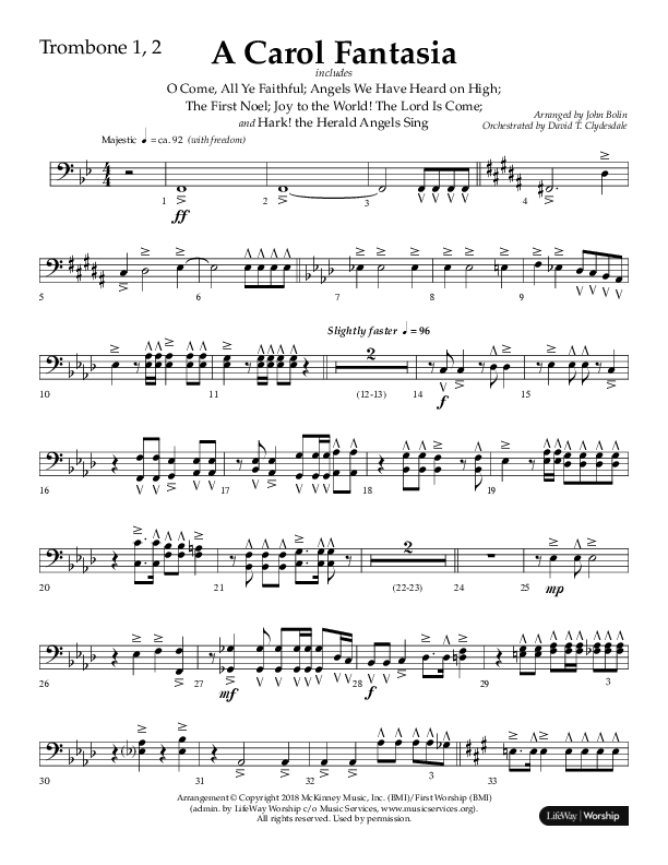 A Carol Fantasia (Choral Anthem SATB) Trombone 1/2 (Lifeway Choral / Arr. John Bolin)