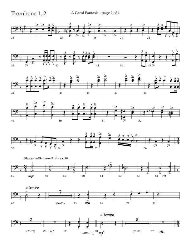 A Carol Fantasia (Choral Anthem SATB) Trombone 1/2 (Lifeway Choral / Arr. John Bolin)