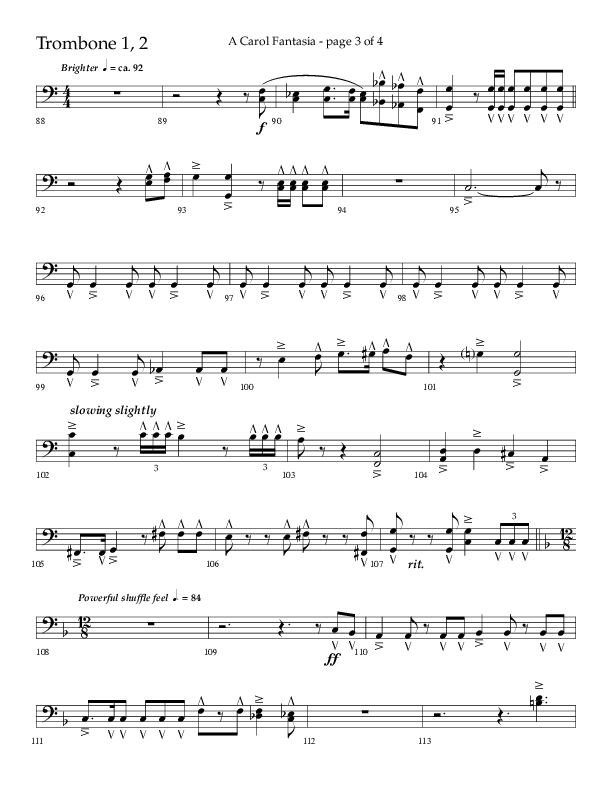 A Carol Fantasia (Choral Anthem SATB) Trombone 1/2 (Lifeway Choral / Arr. John Bolin)