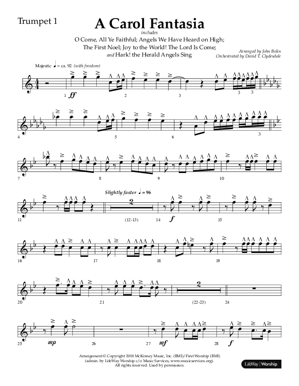 A Carol Fantasia (Choral Anthem SATB) Trumpet 1 (Lifeway Choral / Arr. John Bolin)
