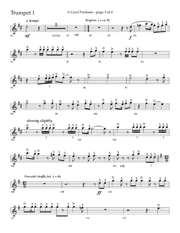 A Carol Fantasia (Choral Anthem SATB) Trumpet 1 (Lifeway Choral / Arr. John Bolin)