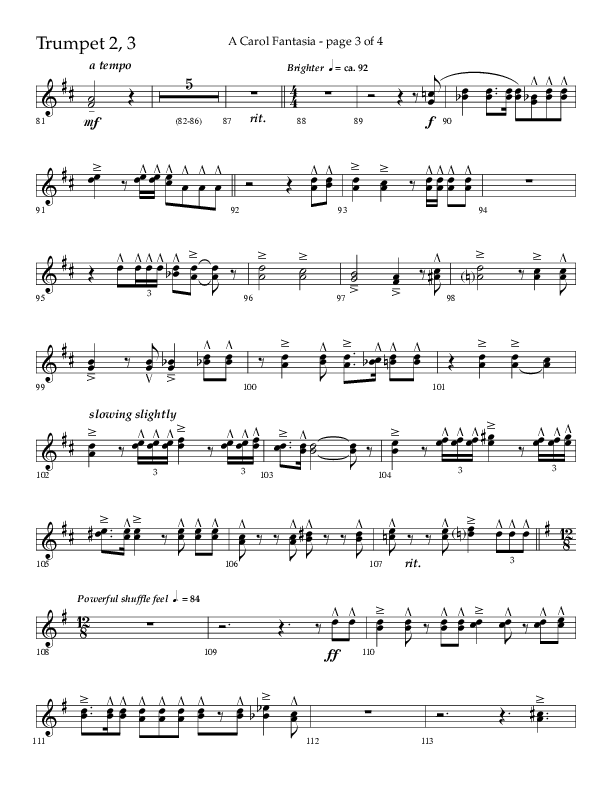 A Carol Fantasia (Choral Anthem SATB) Trumpet 2/3 (Lifeway Choral / Arr. John Bolin)
