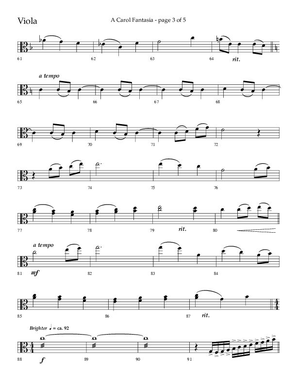 A Carol Fantasia (Choral Anthem SATB) Viola (Lifeway Choral / Arr. John Bolin)