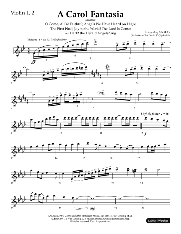 A Carol Fantasia (Choral Anthem SATB) Violin 1/2 (Lifeway Choral / Arr. John Bolin)