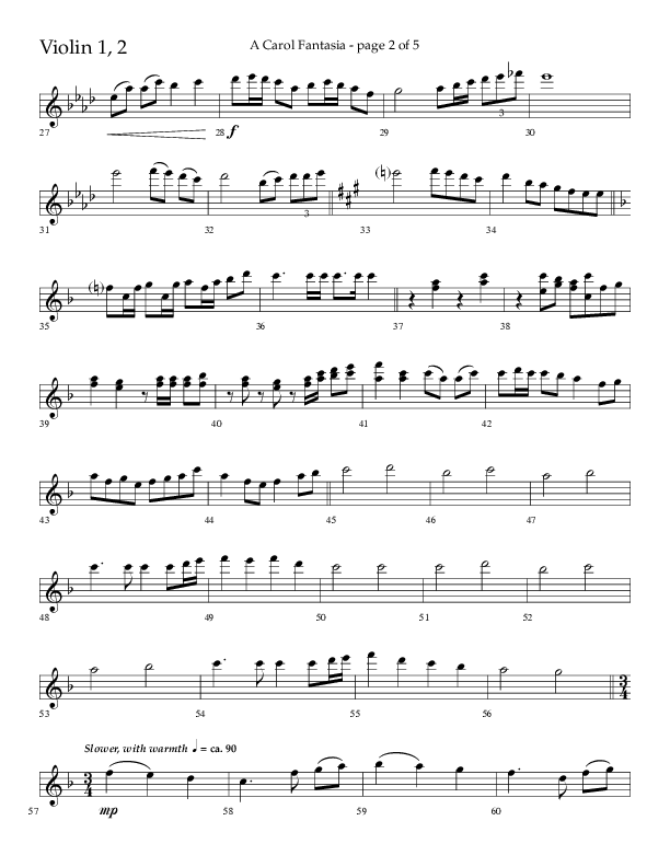 A Carol Fantasia (Choral Anthem SATB) Violin 1/2 (Lifeway Choral / Arr. John Bolin)
