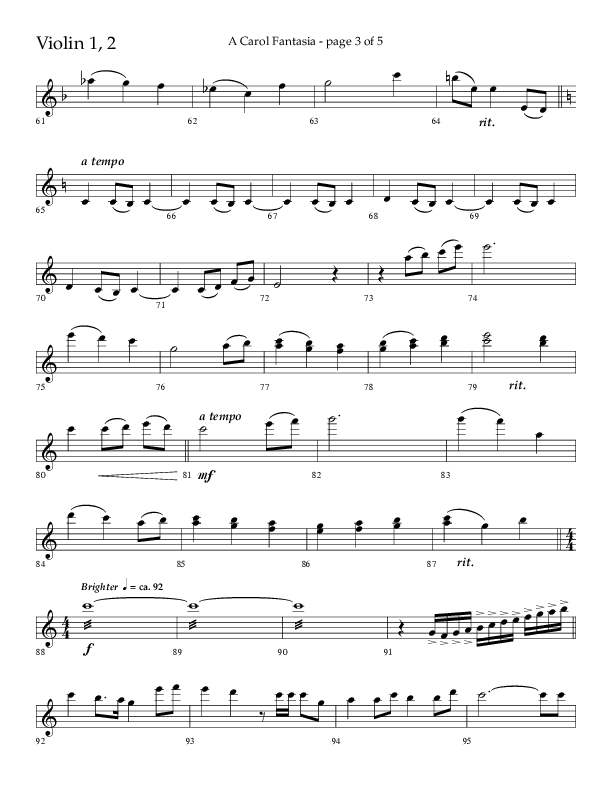 A Carol Fantasia (Choral Anthem SATB) Violin 1/2 (Lifeway Choral / Arr. John Bolin)