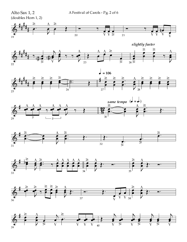 A Festival Of Carols (Choral Anthem SATB) Alto Sax 1/2 (Lifeway Choral / Arr. John Bolin)