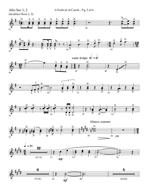 A Festival Of Carols (Choral Anthem SATB) Alto Sax 1/2 (Lifeway Choral / Arr. John Bolin)