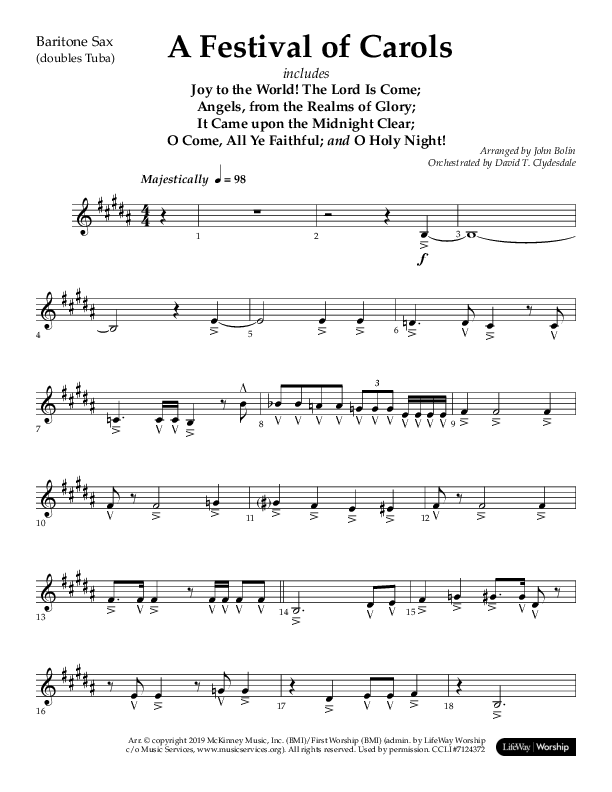 A Festival Of Carols (Choral Anthem SATB) Bari Sax (Lifeway Choral / Arr. John Bolin)