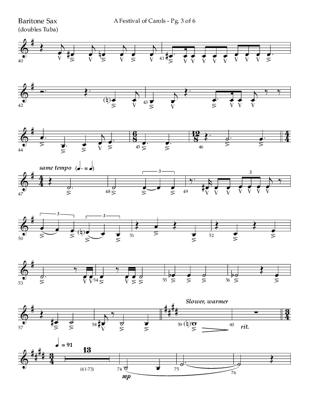 A Festival Of Carols (Choral Anthem SATB) Bari Sax (Lifeway Choral / Arr. John Bolin)