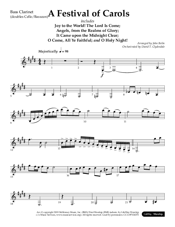 A Festival Of Carols (Choral Anthem SATB) Bass Clarinet (Lifeway Choral / Arr. John Bolin)