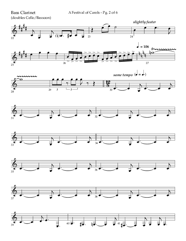 A Festival Of Carols (Choral Anthem SATB) Bass Clarinet (Lifeway Choral / Arr. John Bolin)