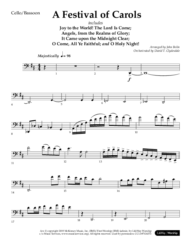 A Festival Of Carols (Choral Anthem SATB) Cello (Lifeway Choral / Arr. John Bolin)