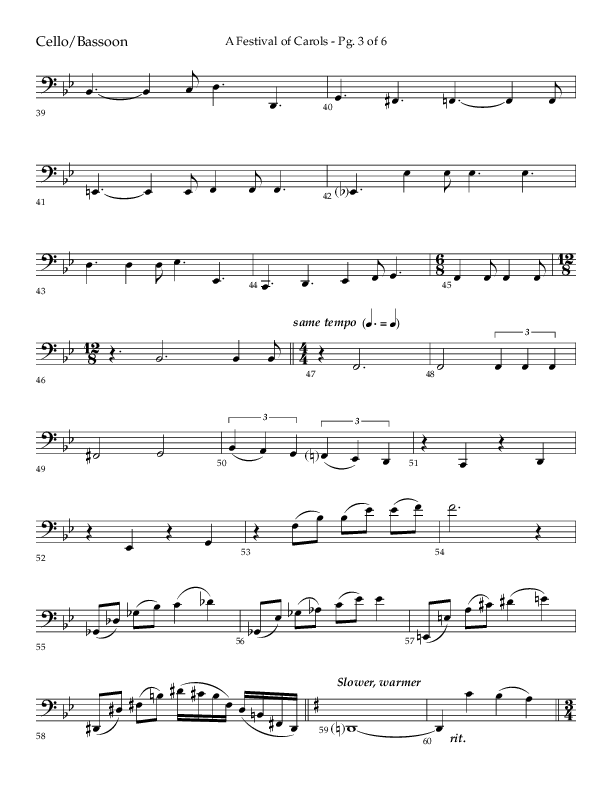 A Festival Of Carols (Choral Anthem SATB) Cello (Lifeway Choral / Arr. John Bolin)