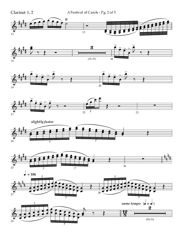 A Festival Of Carols (Choral Anthem SATB) Clarinet 1/2 (Lifeway Choral / Arr. John Bolin)