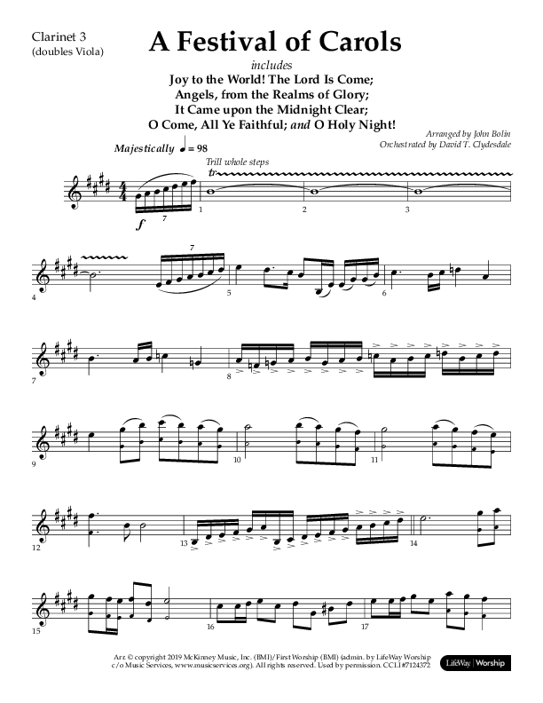 A Festival Of Carols (Choral Anthem SATB) Clarinet 3 (Lifeway Choral / Arr. John Bolin)