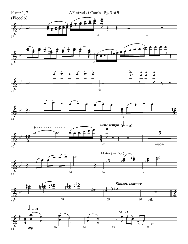 A Festival Of Carols (Choral Anthem SATB) Flute 1/2 (Lifeway Choral / Arr. John Bolin)