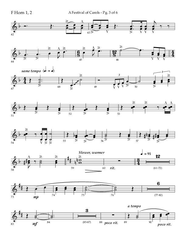 A Festival Of Carols (Choral Anthem SATB) French Horn 1/2 (Lifeway Choral / Arr. John Bolin)