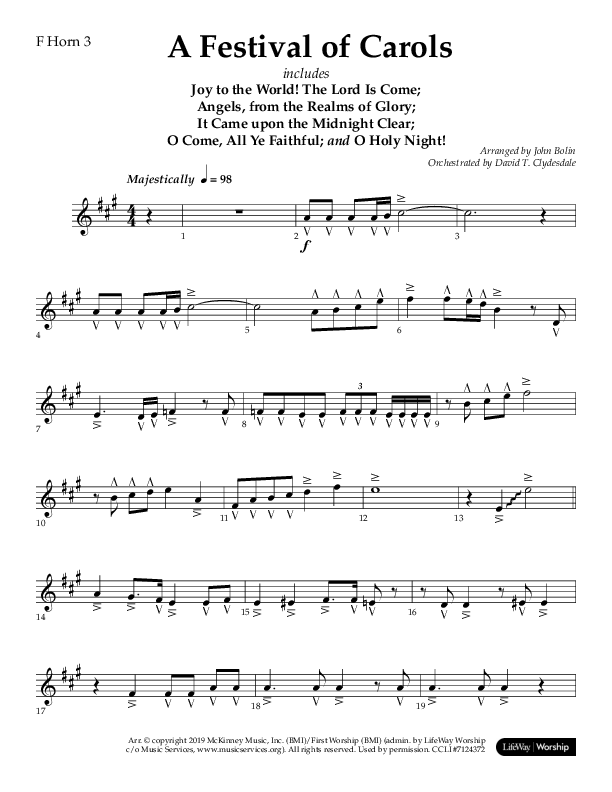 A Festival Of Carols (Choral Anthem SATB) French Horn 3 (Lifeway Choral / Arr. John Bolin)