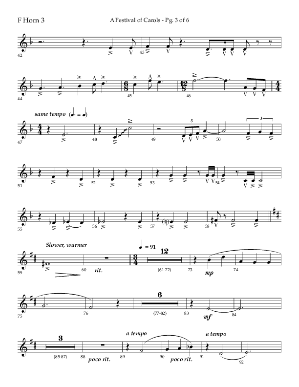 A Festival Of Carols (Choral Anthem SATB) French Horn 3 (Lifeway Choral / Arr. John Bolin)
