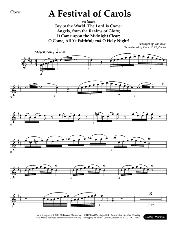 A Festival Of Carols (Choral Anthem SATB) Oboe (Lifeway Choral / Arr. John Bolin)