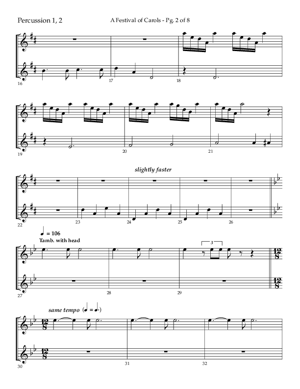 A Festival Of Carols (Choral Anthem SATB) Percussion (Lifeway Choral / Arr. John Bolin)