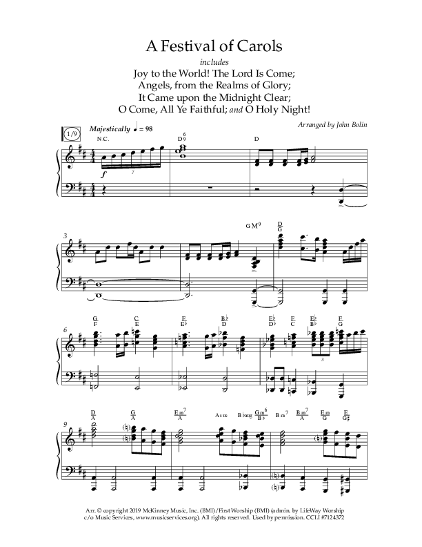 A Festival Of Carols (Choral Anthem SATB) Anthem (SATB/Piano) (Lifeway Choral / Arr. John Bolin)