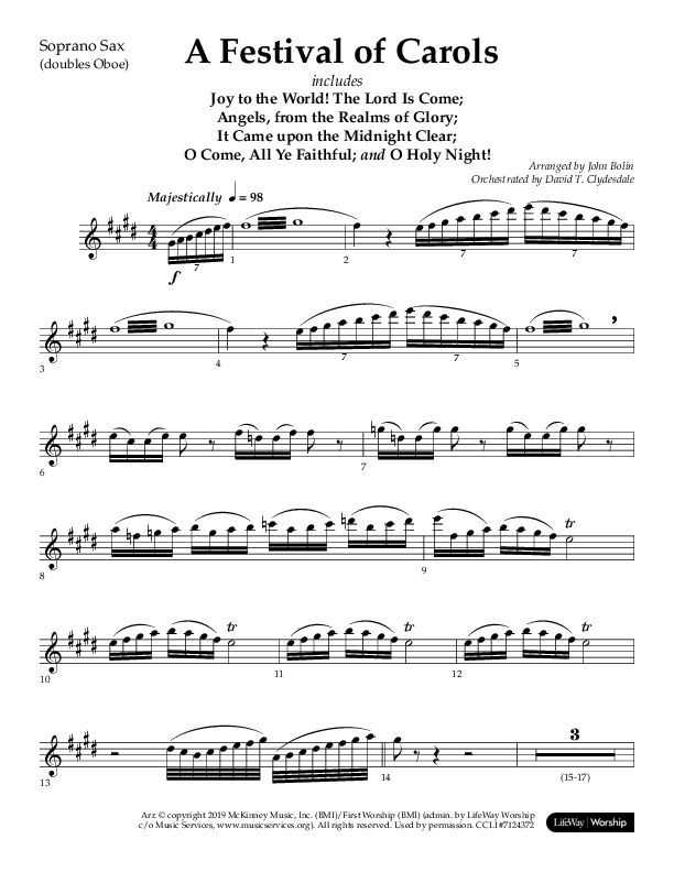A Festival Of Carols (Choral Anthem SATB) Soprano Sax (Lifeway Choral / Arr. John Bolin)