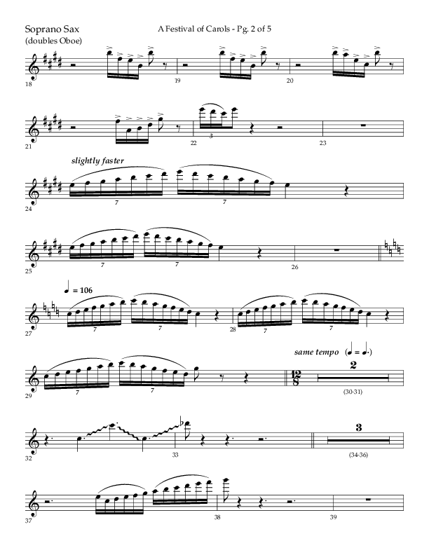 A Festival Of Carols (Choral Anthem SATB) Soprano Sax (Lifeway Choral / Arr. John Bolin)
