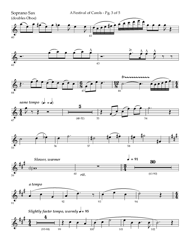 A Festival Of Carols (Choral Anthem SATB) Soprano Sax (Lifeway Choral / Arr. John Bolin)