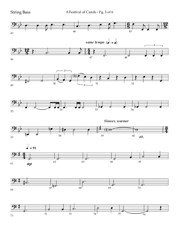 A Festival Of Carols (Choral Anthem SATB) String Bass (Lifeway Choral / Arr. John Bolin)