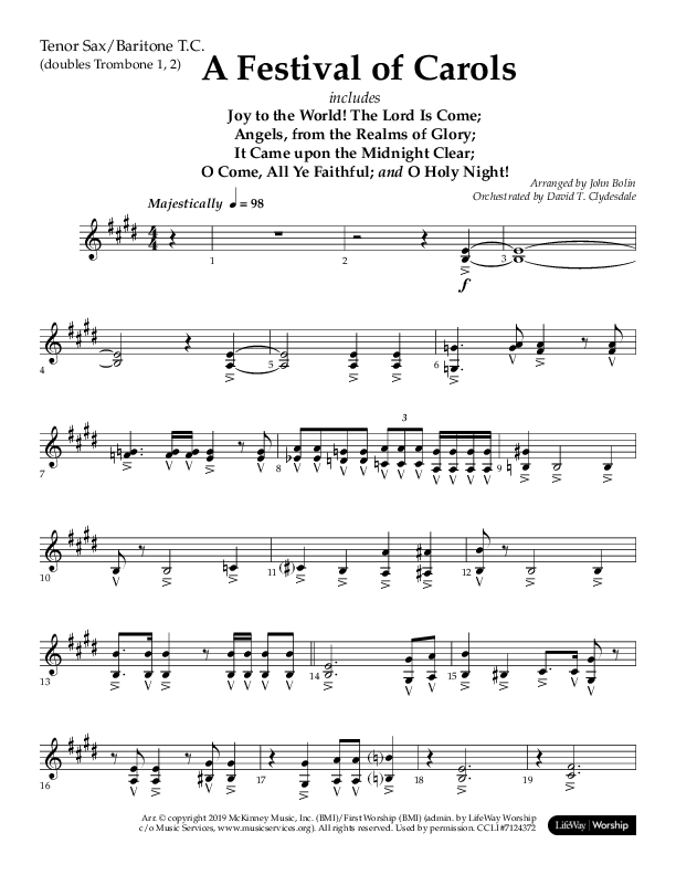 A Festival Of Carols (Choral Anthem SATB) Tenor Sax/Baritone T.C. (Lifeway Choral / Arr. John Bolin)