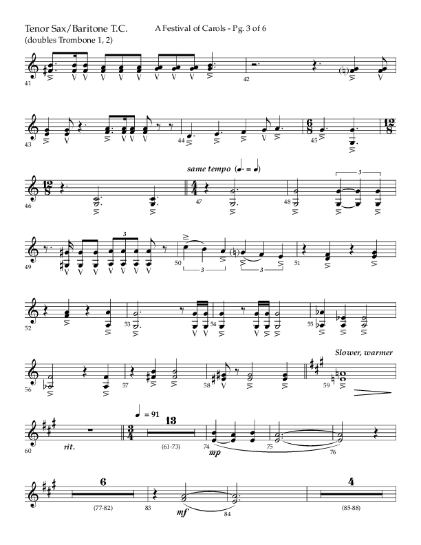 A Festival Of Carols (Choral Anthem SATB) Tenor Sax/Baritone T.C. (Lifeway Choral / Arr. John Bolin)