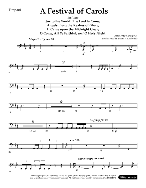 A Festival Of Carols (Choral Anthem SATB) Timpani (Lifeway Choral / Arr. John Bolin)