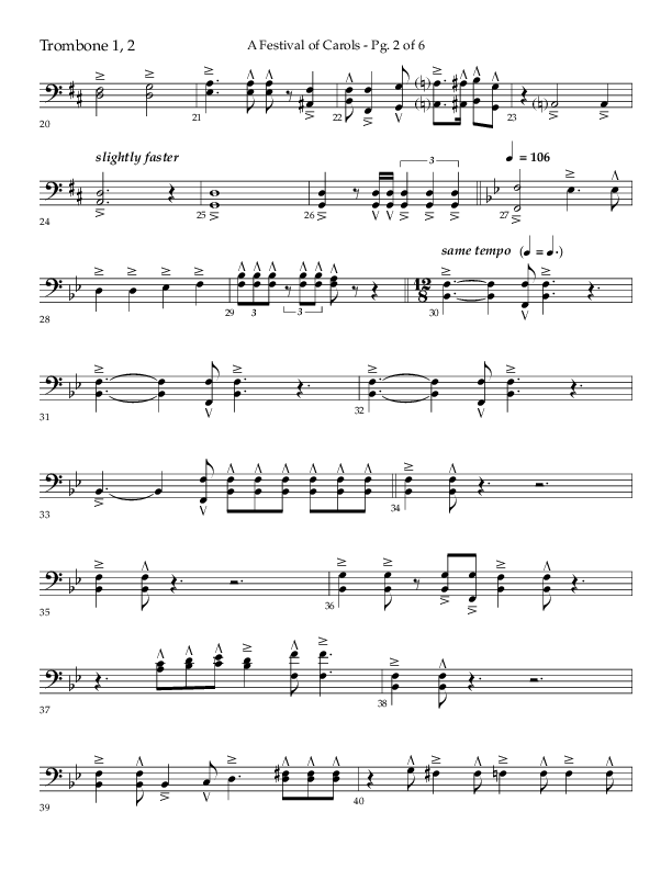 A Festival Of Carols (Choral Anthem SATB) Trombone 1/2 (Lifeway Choral / Arr. John Bolin)