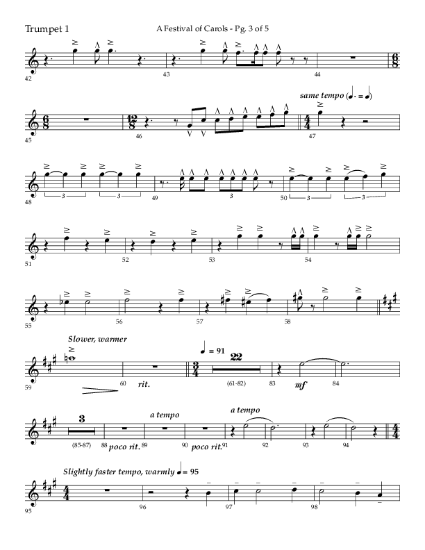 A Festival Of Carols (Choral Anthem SATB) Trumpet 1 (Lifeway Choral / Arr. John Bolin)